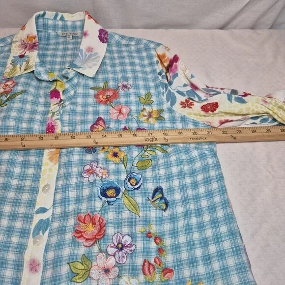 John Mark Women’s Shirt Top Embroidered Floral 3/4 Sleeve Button  Tunic  (9) - Picture 6 of 12